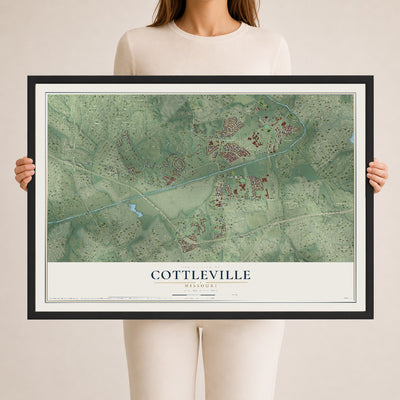 Map of Cottleville, Missouri, 24 x 36 inch print in a black wood frame
