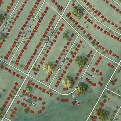 Close-up of the map of Country Club Hills, Missouri print showing street and building detail