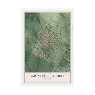 Map of Country Club Hills, Missouri, 12 x 18 inch print in a white wood frame