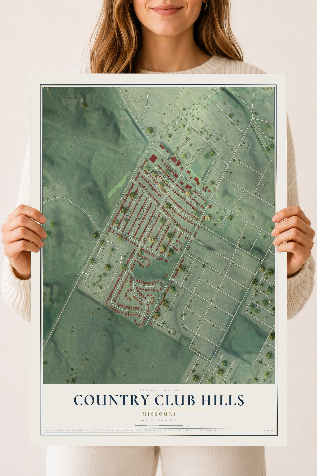 Map of Country Club Hills, Missouri, 18 x 24 inch unframed archival matte print