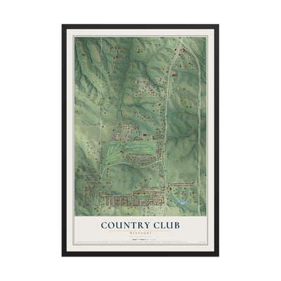 Map of Country Club, Missouri, 12 x 18 inch print in a black wood frame