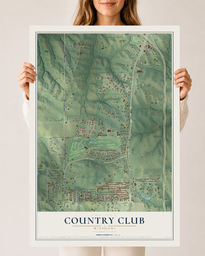 Map of Country Club, Missouri, 24 x 36 inch unframed archival matte print