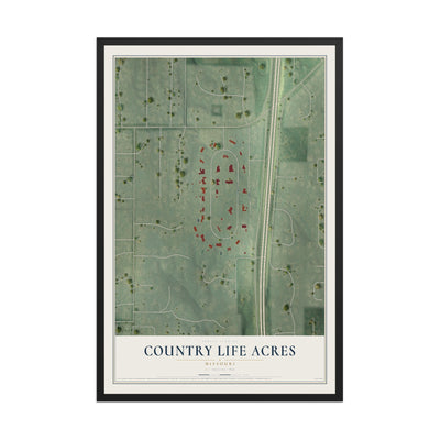 Map of Country Life Acres, Missouri, 12 x 18 inch print in a black wood frame