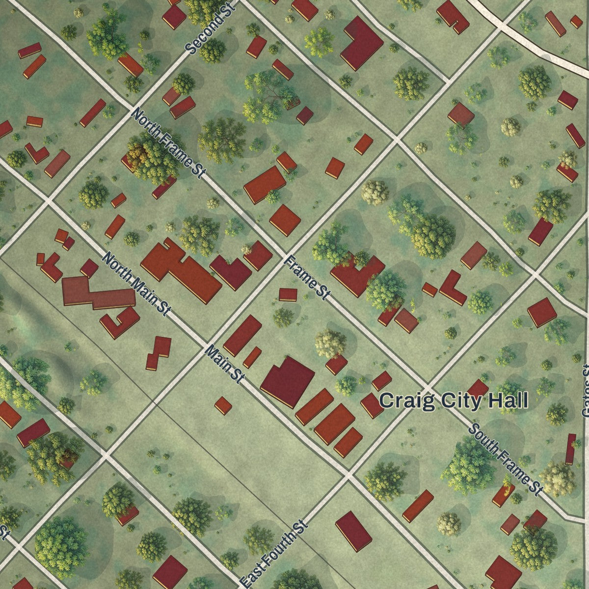 Close-up of the map of Craig, Missouri print showing street and building detail