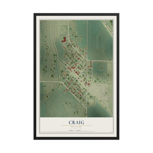 Map of Craig, Missouri, 12 x 18 inch print in a black wood frame
