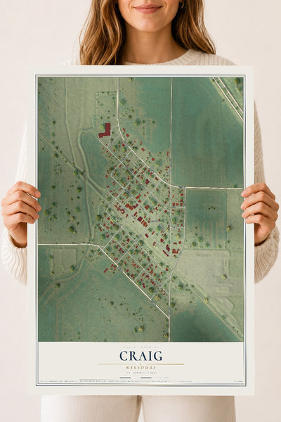 Map of Craig, Missouri, 18 x 24 inch unframed archival matte print