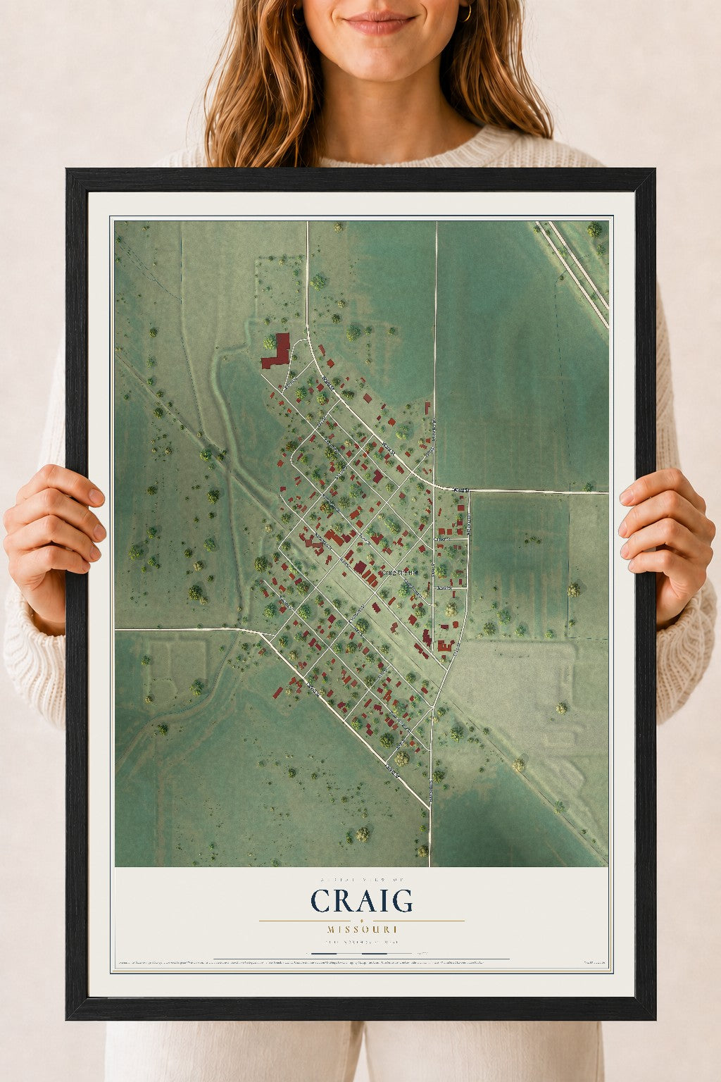 Map of Craig, Missouri, 18 x 24 inch print in a black wood frame
