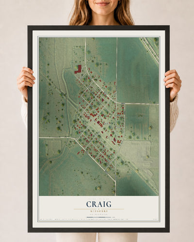 Map of Craig, Missouri, 24 x 36 inch print in a black wood frame