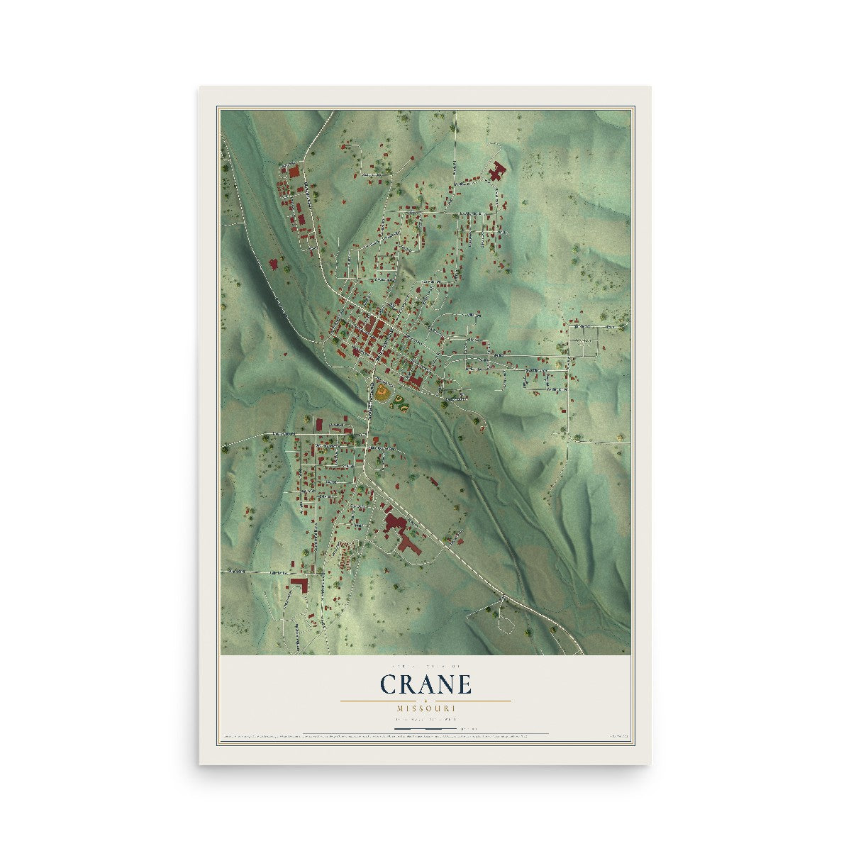 Map of Crane, Missouri, 12 x 18 inch unframed archival matte print