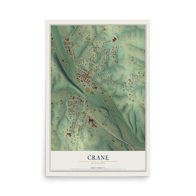 Map of Crane, Missouri, 12 x 18 inch unframed archival matte print