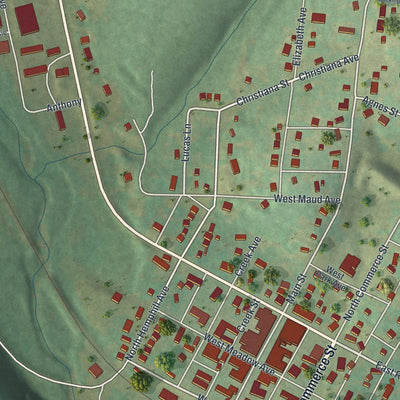 Second close-up of the map of Crane, Missouri print showing more streets and buildings