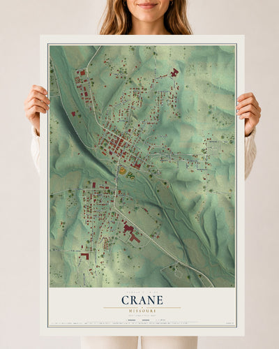Map of Crane, Missouri, 24 x 36 inch unframed archival matte print