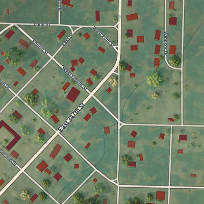 Close-up of the map of Creighton, Missouri print showing street and building detail