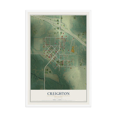 Map of Creighton, Missouri, 12 x 18 inch print in a white wood frame