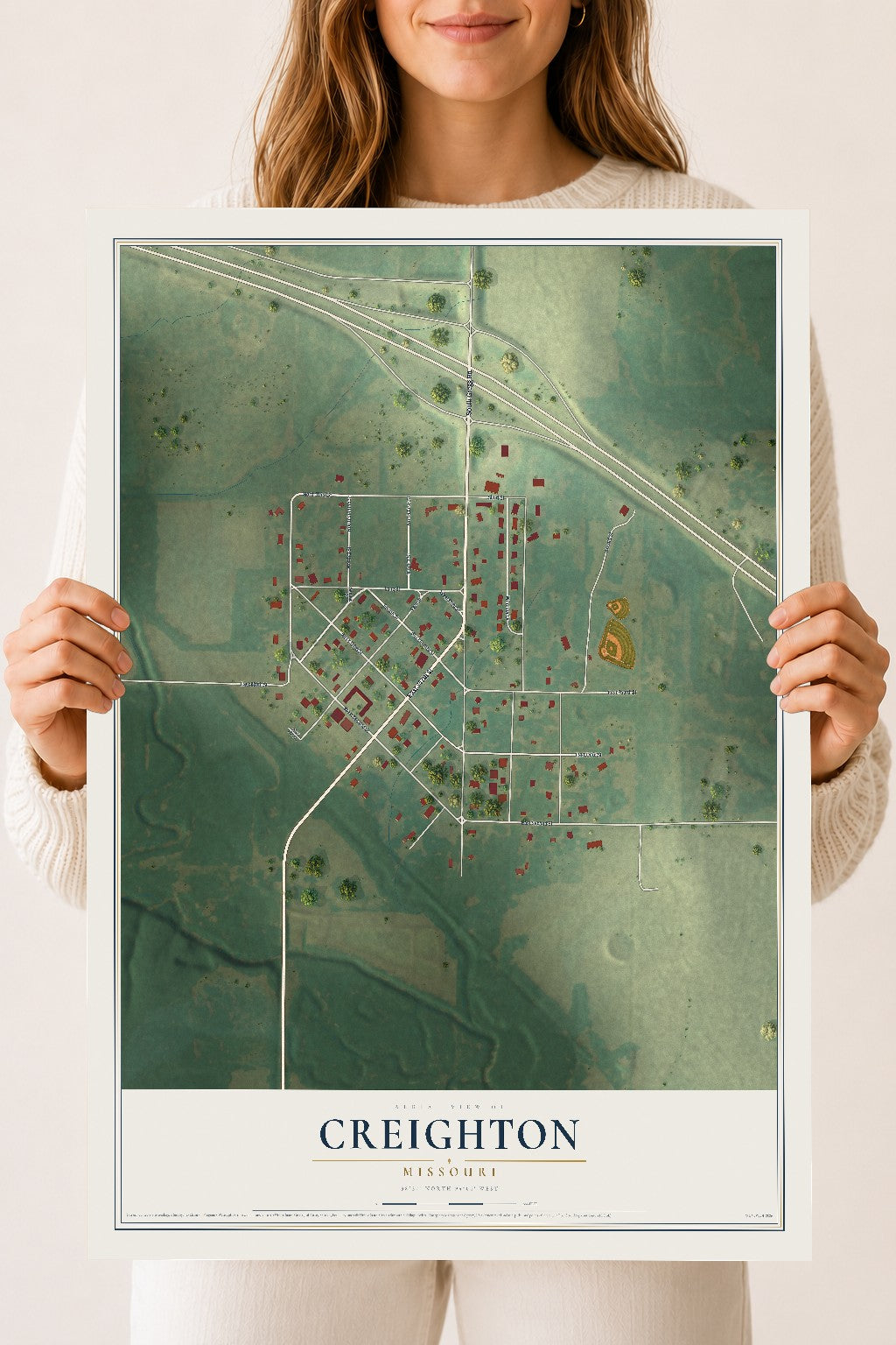Map of Creighton, Missouri, 18 x 24 inch unframed archival matte print