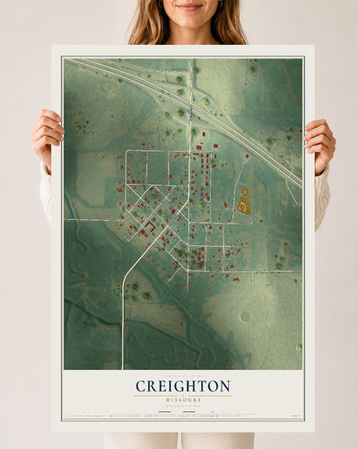 Map of Creighton, Missouri, 24 x 36 inch unframed archival matte print