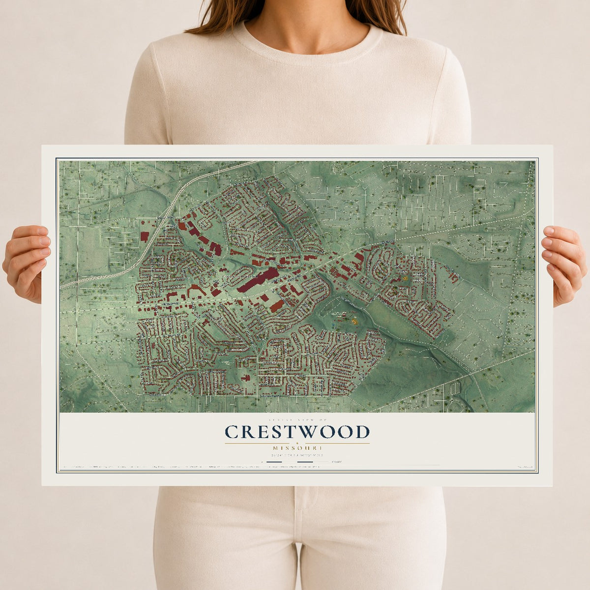Map of Crestwood, Missouri, 12 x 18 inch unframed archival matte print