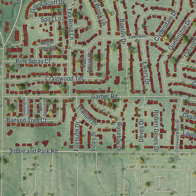 Second close-up of the map of Crestwood, Missouri print showing more streets and buildings
