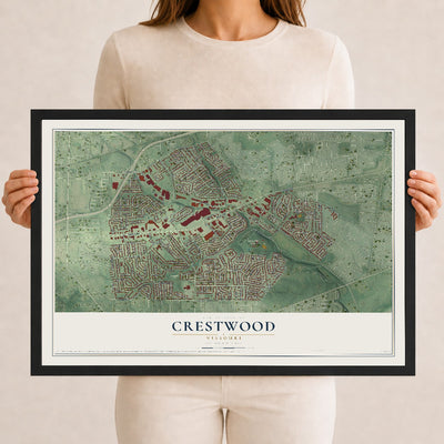 Map of Crestwood, Missouri, 12 x 18 inch print in a black wood frame