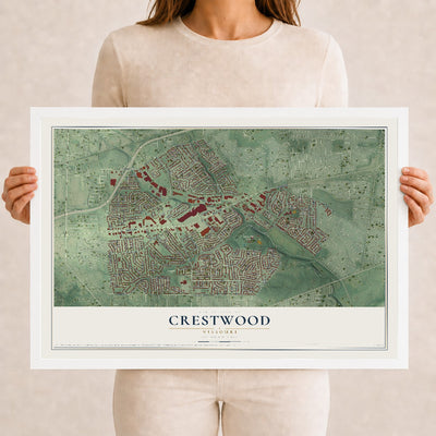 Map of Crestwood, Missouri, 12 x 18 inch print in a white wood frame