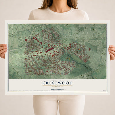 Map of Crestwood, Missouri, 18 x 24 inch unframed archival matte print
