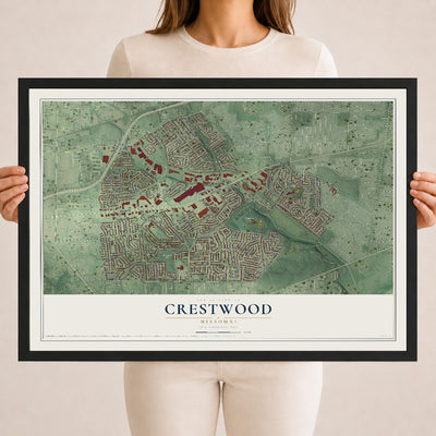 Map of Crestwood, Missouri, 18 x 24 inch print in a black wood frame