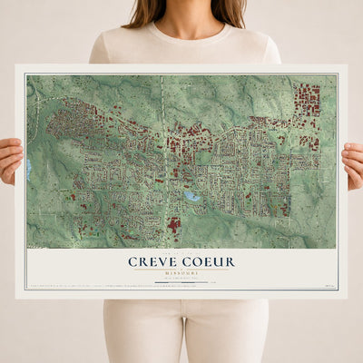 Map of Creve Coeur, Missouri, 18 x 24 inch unframed archival matte print