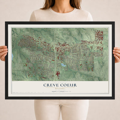 Map of Creve Coeur, Missouri, 18 x 24 inch print in a black wood frame