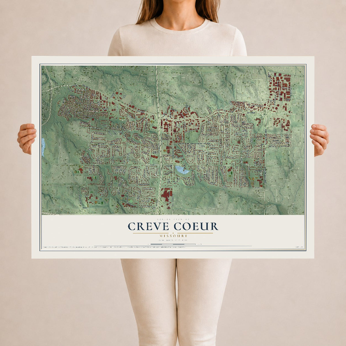 Map of Creve Coeur, Missouri, 24 x 36 inch unframed archival matte print