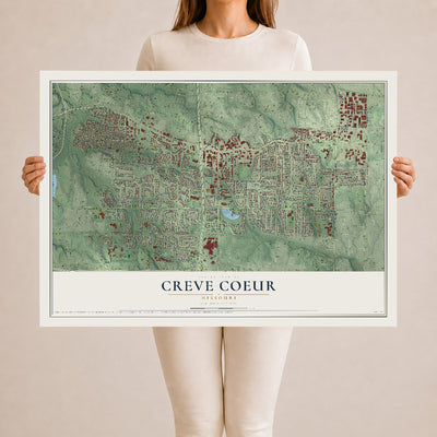 Map of Creve Coeur, Missouri, 24 x 36 inch unframed archival matte print