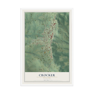 Map of Crocker, Missouri, 12 x 18 inch print in a white wood frame