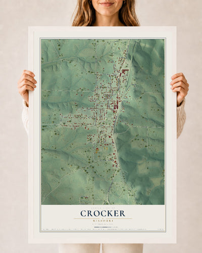 Map of Crocker, Missouri, 24 x 36 inch print in a white wood frame