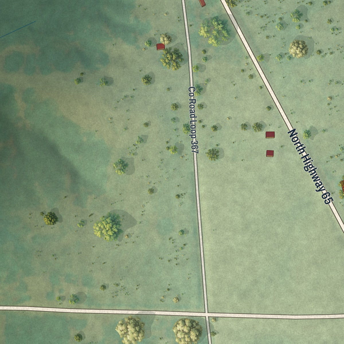 Second close-up of the map of Cross Timbers, Missouri print showing more streets and buildings