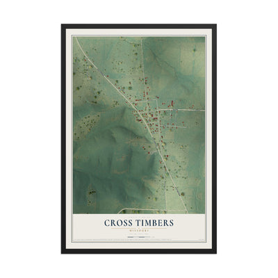 Map of Cross Timbers, Missouri, 12 x 18 inch print in a black wood frame