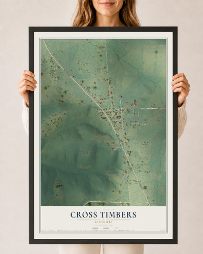 Map of Cross Timbers, Missouri, 24 x 36 inch print in a black wood frame