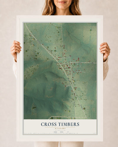 Map of Cross Timbers, Missouri, 24 x 36 inch print in a white wood frame