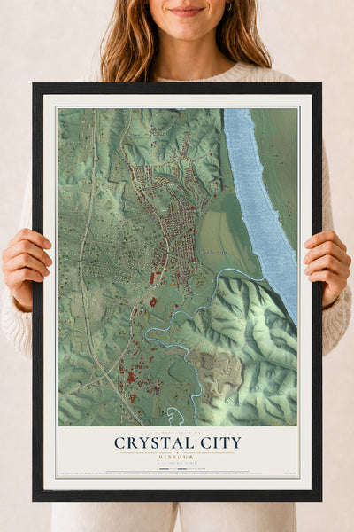 Map of Crystal City, Missouri, 18 x 24 inch print in a black wood frame