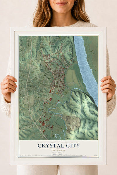 Map of Crystal City, Missouri, 18 x 24 inch print in a white wood frame