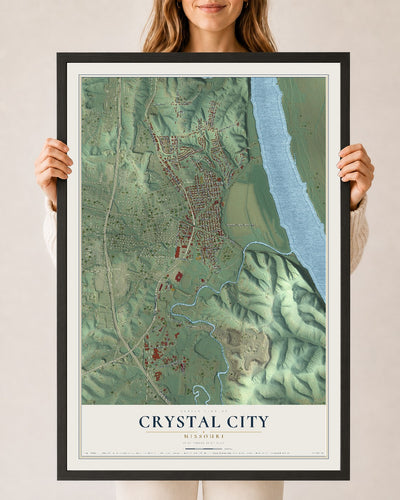 Map of Crystal City, Missouri, 24 x 36 inch print in a black wood frame