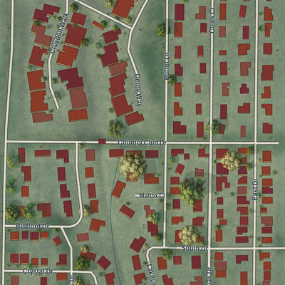 Close-up of the map of Crystal Lake Park, Missouri print showing street and building detail