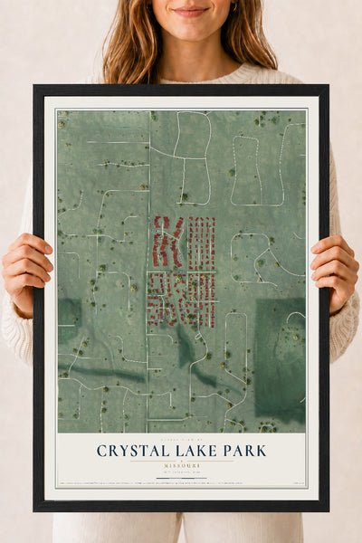 Map of Crystal Lake Park, Missouri, 18 x 24 inch print in a black wood frame