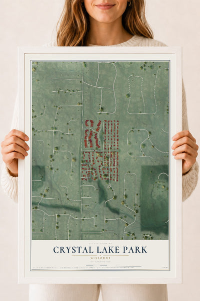Map of Crystal Lake Park, Missouri, 18 x 24 inch print in a white wood frame