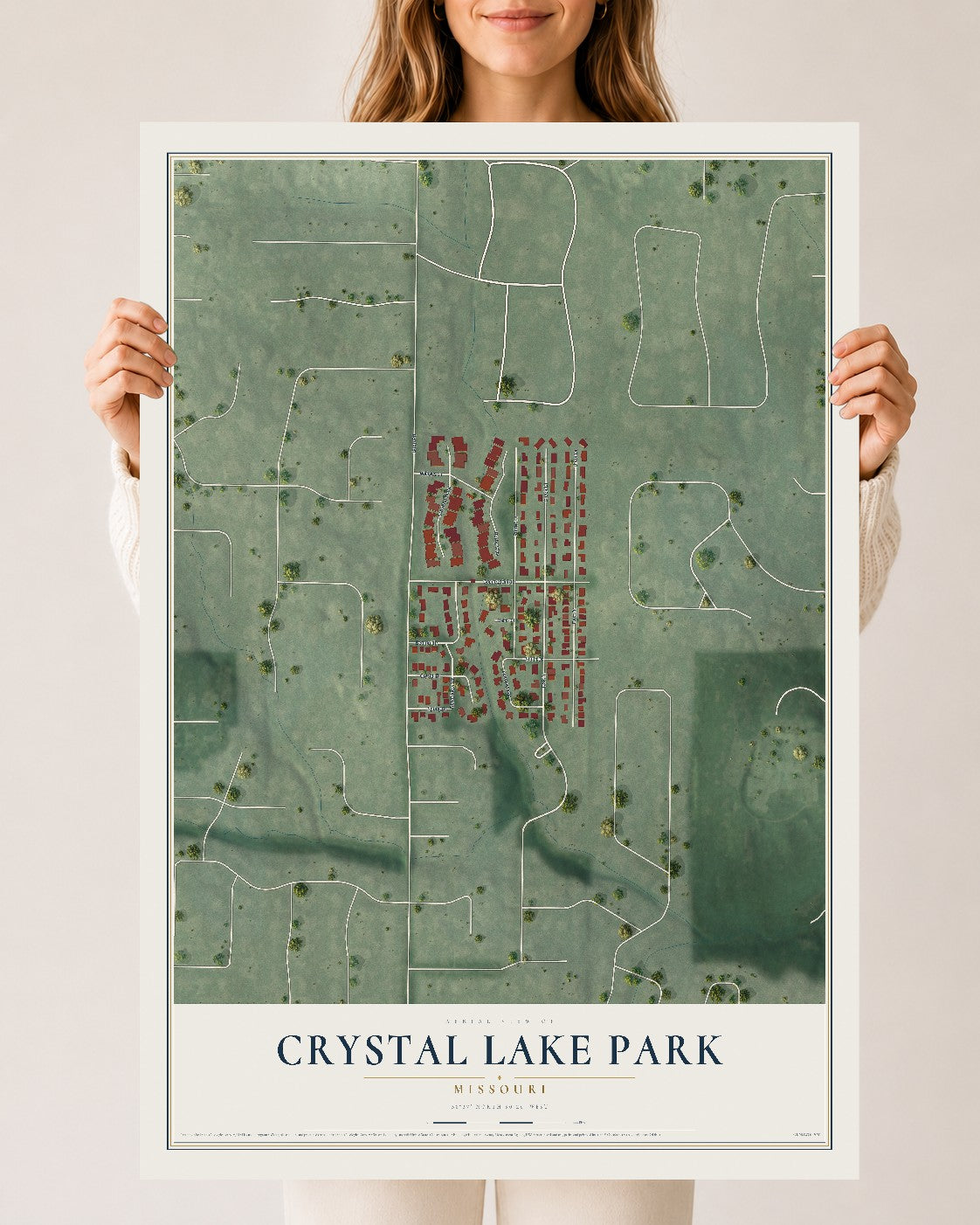Map of Crystal Lake Park, Missouri, 24 x 36 inch unframed archival matte print