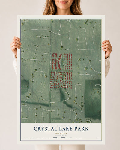 Map of Crystal Lake Park, Missouri, 24 x 36 inch unframed archival matte print