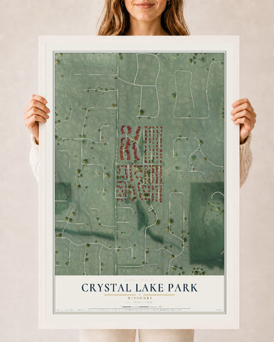 Map of Crystal Lake Park, Missouri, 24 x 36 inch print in a white wood frame
