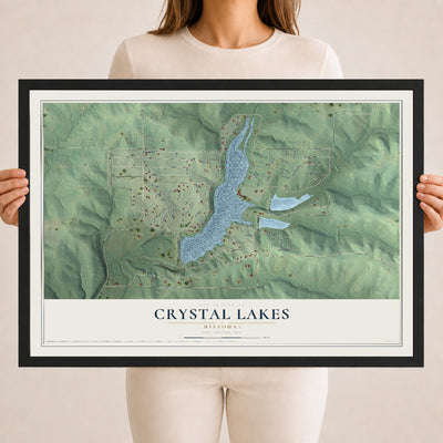 Map of Crystal Lakes, Missouri, 18 x 24 inch print in a black wood frame