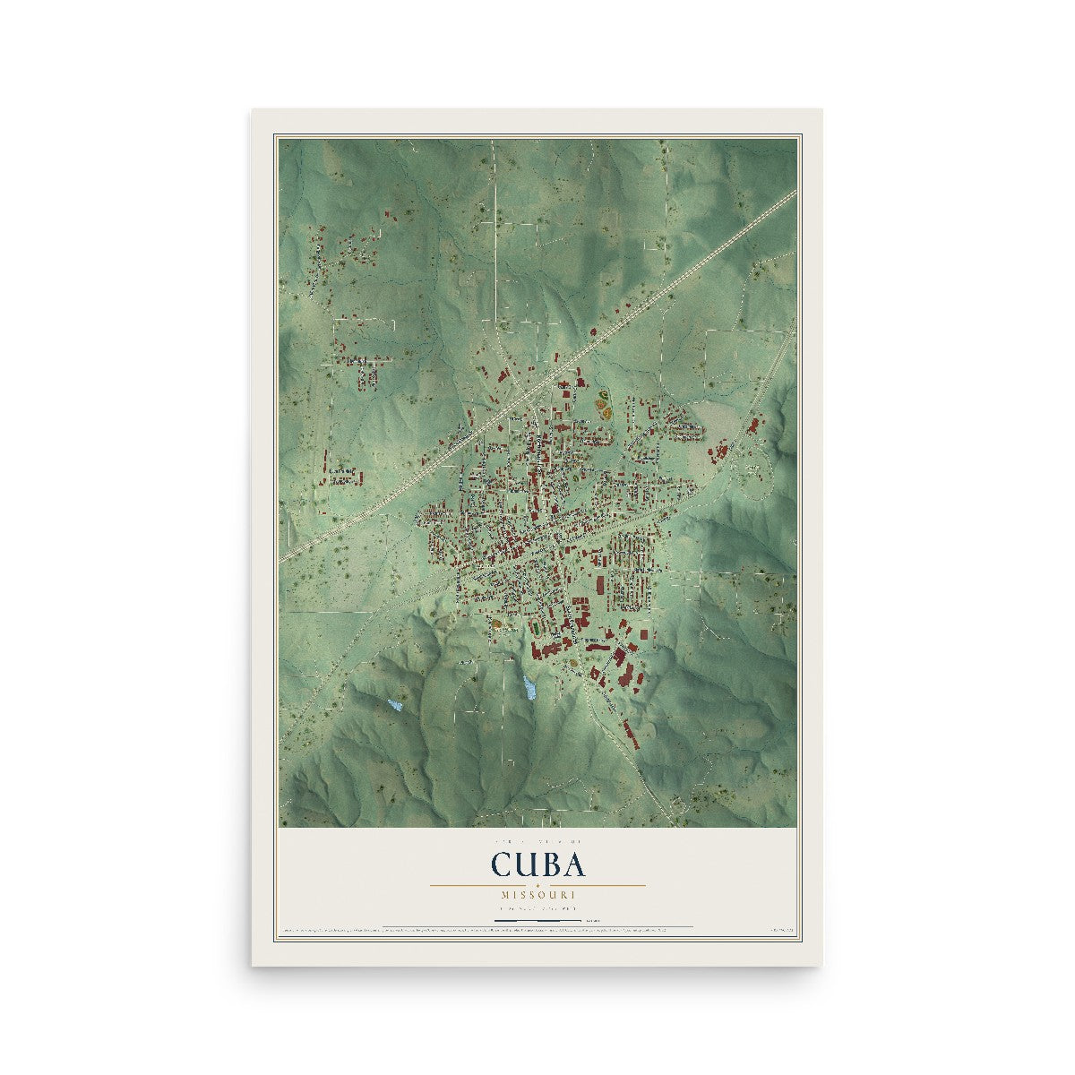 Map of Cuba, Missouri, 12 x 18 inch unframed archival matte print