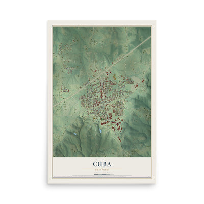 Map of Cuba, Missouri, 12 x 18 inch unframed archival matte print