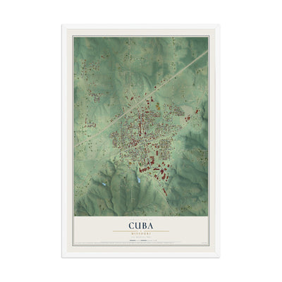 Map of Cuba, Missouri, 12 x 18 inch print in a white wood frame
