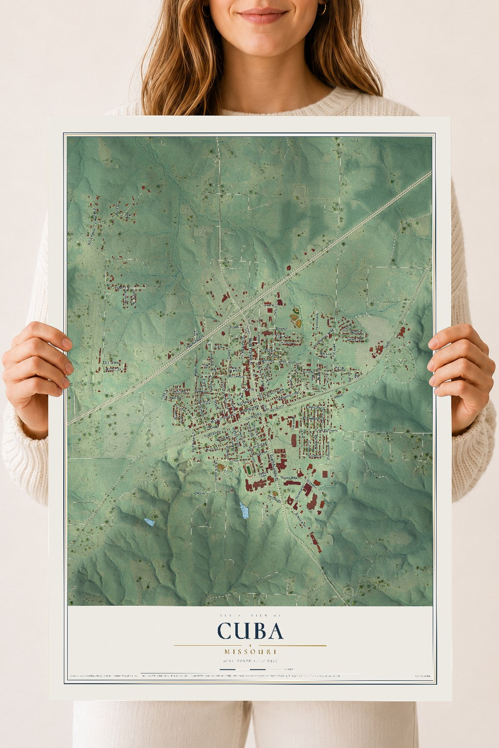 Map of Cuba, Missouri, 18 x 24 inch unframed archival matte print